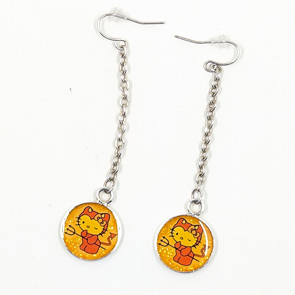 Sanrio Hello Kitty Halloween Devil Kitty Silver-toned Dangle Earrings
